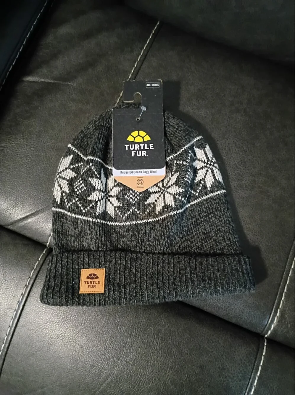 Turtle Fur Charcoal Snowflake Knit Beanie